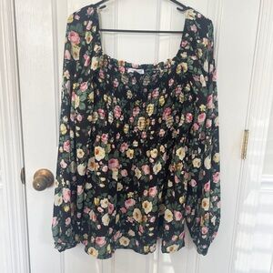 Chicsoul 2x Floral Plus Top Multicoloured  Blouse  Long Sleeved Peasant